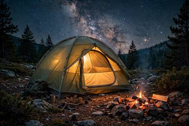 Camping tent under the stars