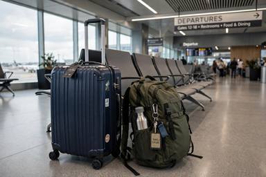 Suitcase and travel backpack